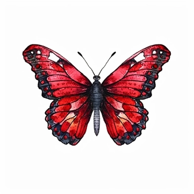 Crimson Patch Butterfly, clipart, deep red with black markings, watercolor style, solid white background