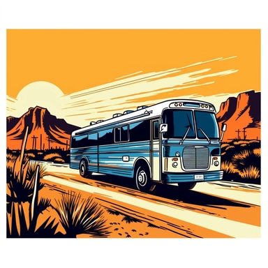 motor coach and scenery clipart