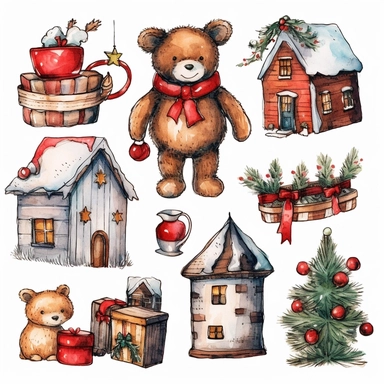 Cute Christmas set dry ink clipart PNG. Christmas set PNG, packing, stickers, packaging of cosmetic products, scrapbooking artworks, sign, sublimation on clothes, and so many others of your ideas dragon