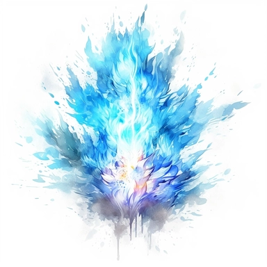 a glowing fantasy magic, fire beam, glowing blue and white flames watercolor style, manhwa, master of white, pure white and light azure, delicate detail, 2d game art, quadratura, clipart, on white blackground