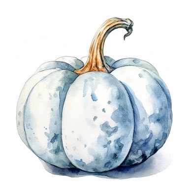 clipart, watercolor, pastel blue pumpkin, gourd, white background