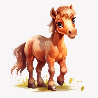cartoon cute horse oil painting Clipart
