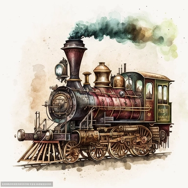 steampunk vintage steam engine watercolor clipart