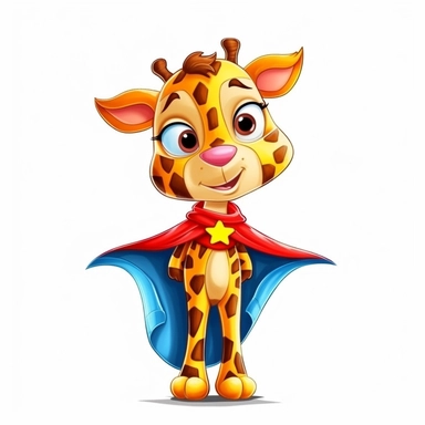 cute Giraffe character wearing superhero custom with happy face,front facing on isolated background,colorful color,with happy face and expression,Animal Sublimation Clipart,no splash watercolor,white background, ultra detailed clipart, cut out image, colorful watercolor realistic, cartoon style, ultra HD, sharp and clean art