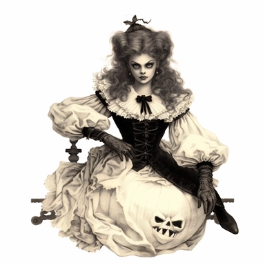 Victorian vintage, haloween, clipart, white background, in medium of conté