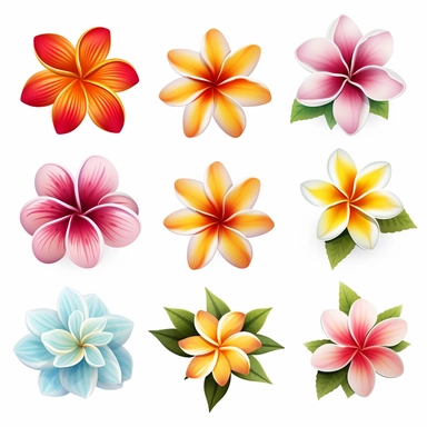 clip art character sheet of hawaiian flowers plumeria