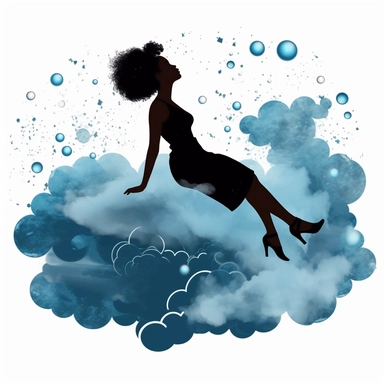The world, the black woman falling under the clouds, blue, flying bubbles clip art