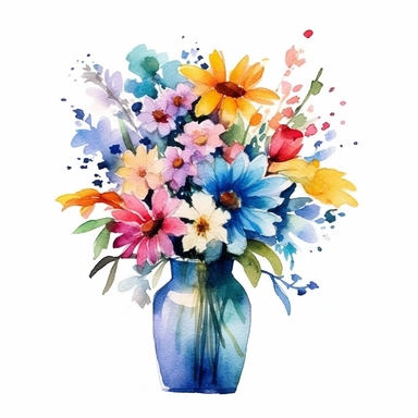 vase of flowers clipart white background vibrant watercolour