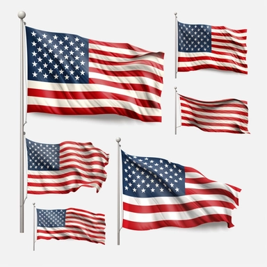 realistic USA Flag American Flag United States of America clipart collection with white background