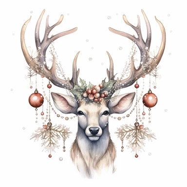 cute Christmas reindeer antlers with baubles hanging and sparkles and glitter, Christmas illustration isolated on white background Clipart style
