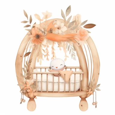 CLIPART, cute, boho, vintage baby crib art illustration, newborn, nursery, maternity, texture