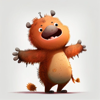 cartoon, cute, animal character, clipart, big smile, arms open welcoming a hug