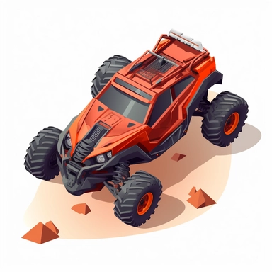 A high-tech remote control car , A miniature car that is equipped with advanced sensors and cameras, allowing it to navigate through difficult terrain and perform complex maneuvers, clipart, flat colors,vivid, png, vector, vivid, 8k, white background
