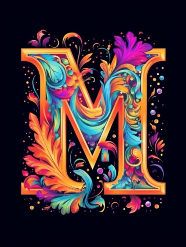 The capital letter M:in the Artistic style, clipart for nursery, vibrant colors,Vector, white background,Solid Background, Sharpness and clarity,masterpiece, trending on Artstation and Dribbble.