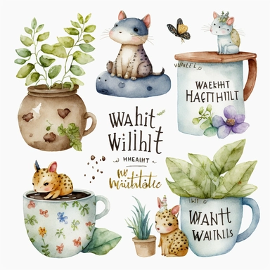 watercolor whimsical and cute weekend habits cliparts, white background with margins, 8k, high resolution
