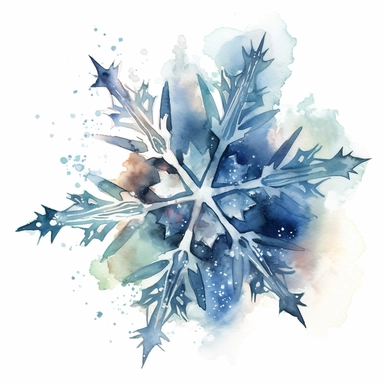 WATERCOLOR CLIPART ILLUSTRATION OF A SINGLE BEAUTIFUL SNOWFLAKE