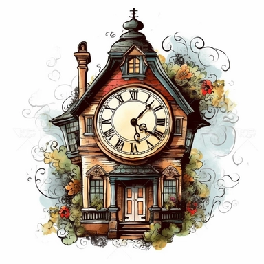 Vintage House Clock Sublimation Clipart vector white background with high resolution image