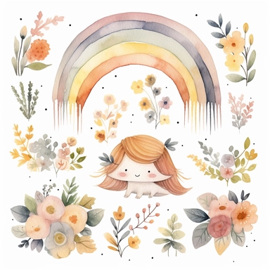 rainbows boho childish watercolor neutral colors sweet clipart collection with white background - - upbeta