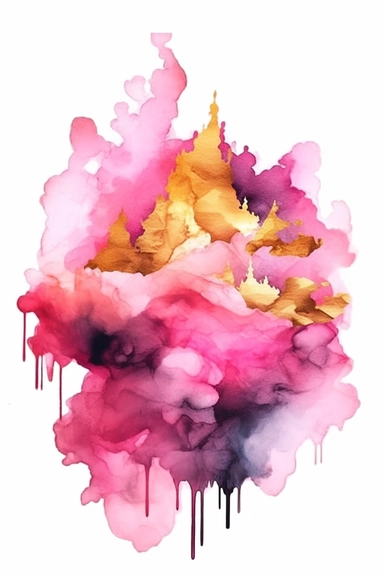 beautiful gorgeous alcohol ink of gold serene nature scene with a central focus on a pink tiger , minimalist style, crystals, glam, glossy, glitter texture, liquid ink clipart, modern and stylish design, bright colors, 300 dpi, clear decoration, clear white background, highly detailed digital art, 8k