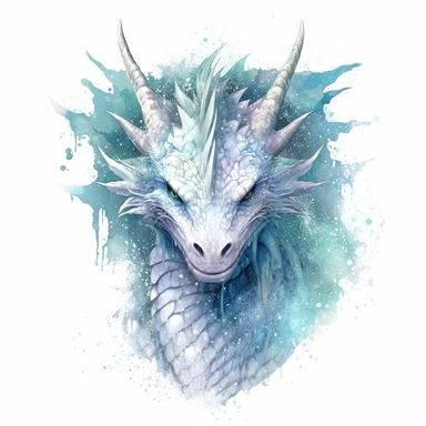 stuningly beautifull dangerous expressive looking shimmering cyan and white ice dragon WITH snow and ice on its body, texured body HIGH DETAILED EYES with a fixing stare and a curved extended realy long neck looking in the camera with dust around its body , shimmering dust , magical glow, clipart, fantasy clipart watercolor fairytale dragon art watercolor art in front of a hills highly detailed uplight 8k in front of white background , WHITE BACKGROUND
