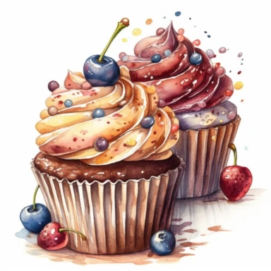 An intricately detailed watercolor clipart illustration displaying an ultra-realistic [specific design idea, like  cupcakes decorated with chocolate and waffle  ], isolated on a white background, in the style of ultra-detailed watercolor clipart illustrations, HDR watercolor clipart illustrations, 32K watercolor clipart illustrations, hyperrealistic watercolor clipart illustrations, ultra-intricate watercolor clipart illustrations, high-resolution watercolor clipart illustrations, high-definitio