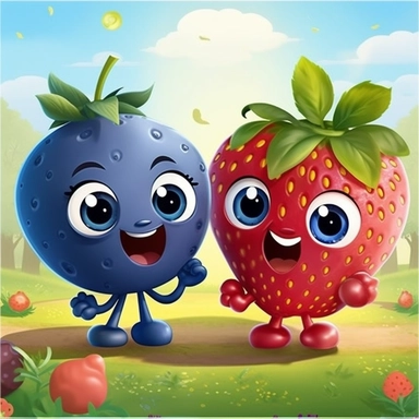 happy blueberry with apple friends and strawberry friends in juicy park clipart 8 HD