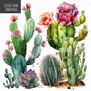 watercolor single cactus clipart