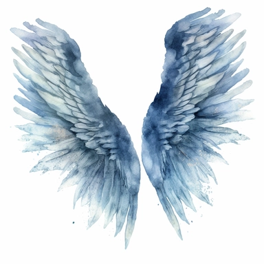 hyperrealistic high detailed blue watercolor angel wings clipart, whit background