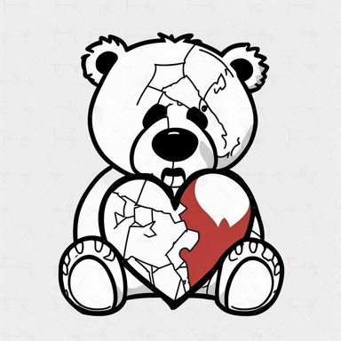Bear holding cracked heart, broken Heart Streetwear Clipart, Svg for cricut, Printable & Instant Download, isolated image, white background, mockup