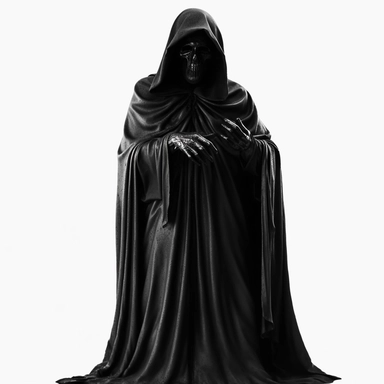 DEATH APPARENT IN BLACK CLOTHES WITHOUT A FACE SCARY CLIPART ON A WHITE BACKGROUND