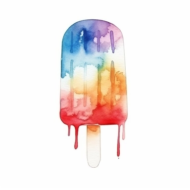 Watercolor A frozen popsicle in a rainbow of colors clipart, Minimalist, isolated white background, 8k