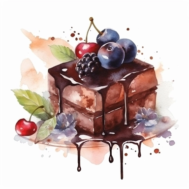 dessert made with chocolate, watercolor clipart, minimalist, isolated white background, 8k