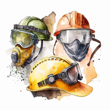 construction PPE clip art, watercolor, white background, no caption