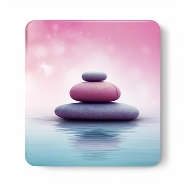 zen style sticker, pink purple and light blue, white background, zen vibes, clipart style, square