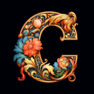 Art Nouveau illuminated initial, letter C , Clipart Bundle Mystical Illustration Fantasy Novel Clipart Magic, C, white background, png, third letter of alphabet