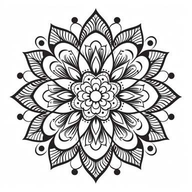 no shading. delicate mandala. no shading. lines and dots. black. simple. clipart. white background