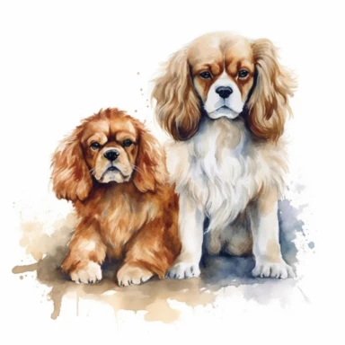 cavalier king charles spaniel, puppy, cutebaby, lion and lioness,Watercolor Clipart high quality, white background , cute, love , love dog
