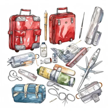 emergency medical nursing equipment,Watercolor style, Clipart,on white background with margins