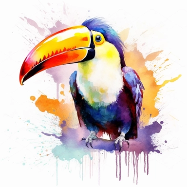 watercolor clipart, white background, a vibrant toucan, its colorful feathers ready to adorn any space, by François Boucher