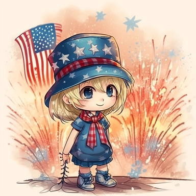 Super cute, American flag with toddler army Sublimation Clipart, Cartoon funny, Cute anime, Very detailed, firework background