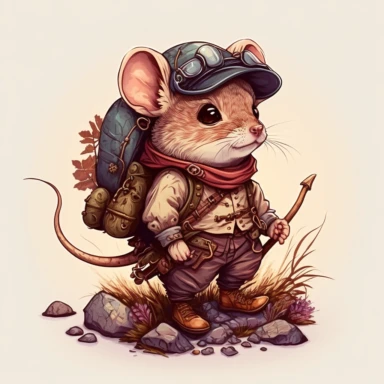 book illustration of a fantasy adventurer mouse, cute, portrait, realistic, high contrast colors, style stunning 60mm photo, outline, popular on pinterest, clipart, trending on artstation, minimalist, flat design, white solid background, insane details, intricate details
