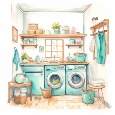 whimsical watercolour cute clip art laundry room
