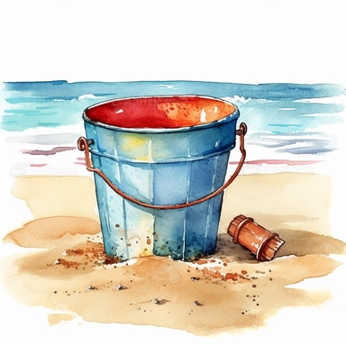 watercolor illustration of a sand bucket on the beach clipart