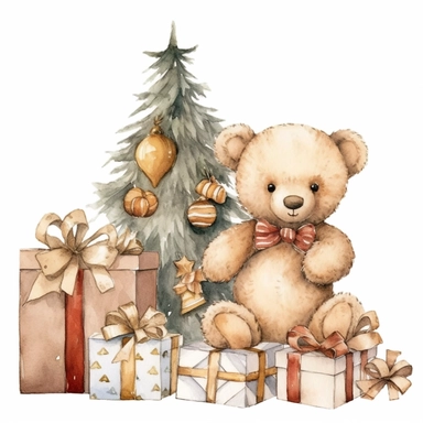 christmas Clipart aquarelle, christmas wooden toy in kid room, christmas neutral colors, minimalistic, adorable, shabby chic style, christmas style, isolated white background,single design, single object,print on demand image, PNG transparent background, white background for removing background - - no text shadow font watermark