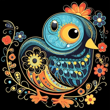 cute cartoon bird clipart, black background,--no cut off edges