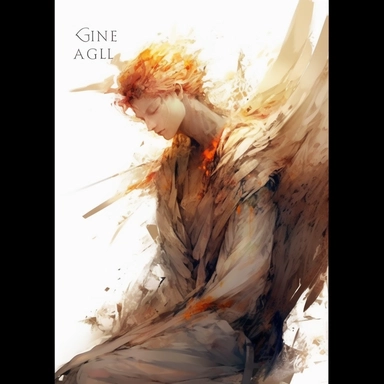 a hadsome relistic angle man, alchemy of the soul, Takehisa Yumeji's art style, soft, glowing watercolour clipart, isolated clipart, white background