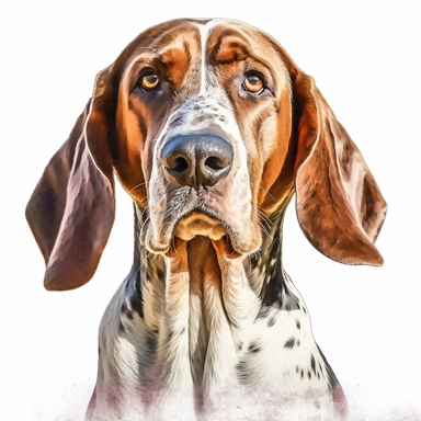 american english coonhound in the style of digital airbrushing realistic yet stylized, digitally enhanced, clipart, 32k uhd, detailed crosshatching white background