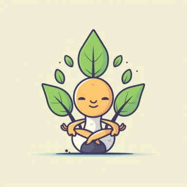 a minimalist clipart suitable for printing on yoga bibs for kids. The clipart should be simple and playful, with clean lines and a maximum of 2 colors. It should depict a fun plant cartoon character practicing yoga.