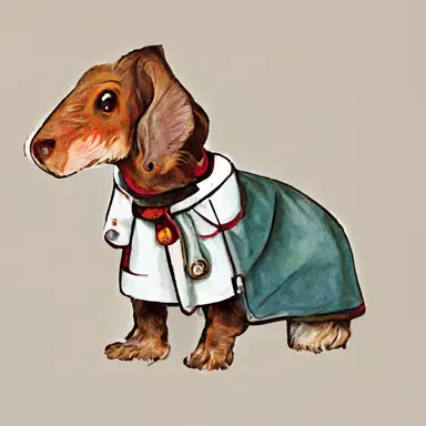 anthropomorphic Daschund, Doctor wearing white coat, Redwall, Beatrix potter, clipart