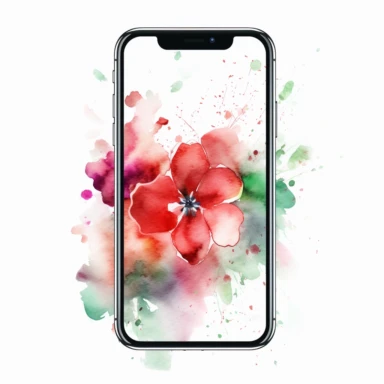 an iphone template, just the frame, white screen so I can paste anything inside. A happy, surprised, watercolour sketch, vivid colors, minimal background scene, without background, with the possibility to cut the main scene as if it were clipart